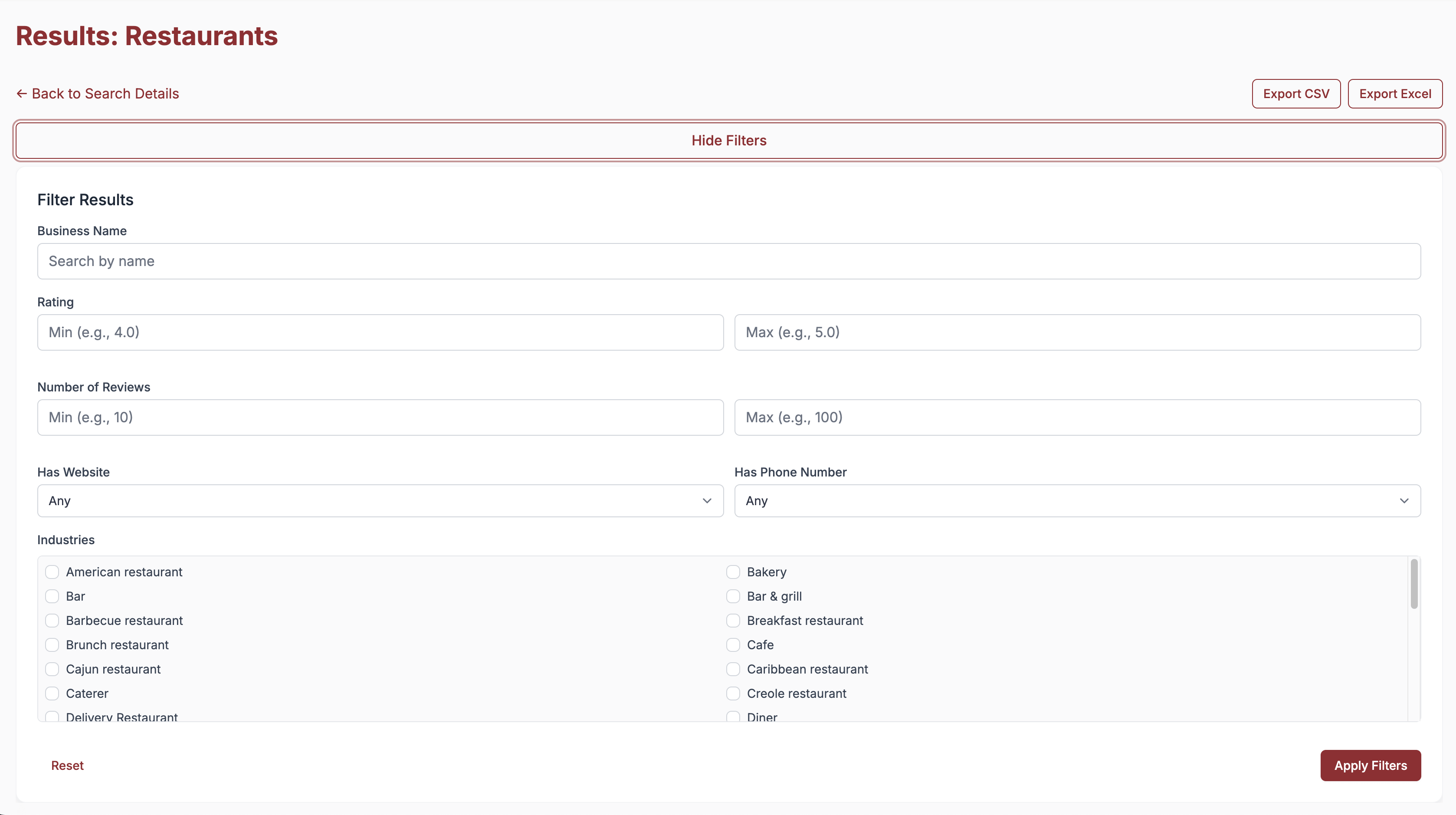 Google Maps Lead Filtering Options